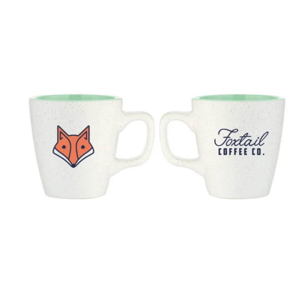 White Speckled Mug- Fox Face